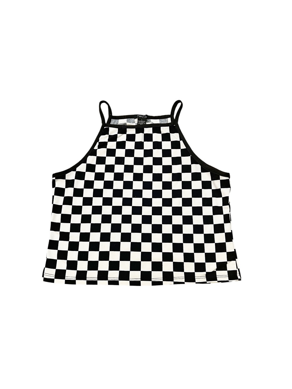 Rue21 Checkerboard Halter Tank - Black & White